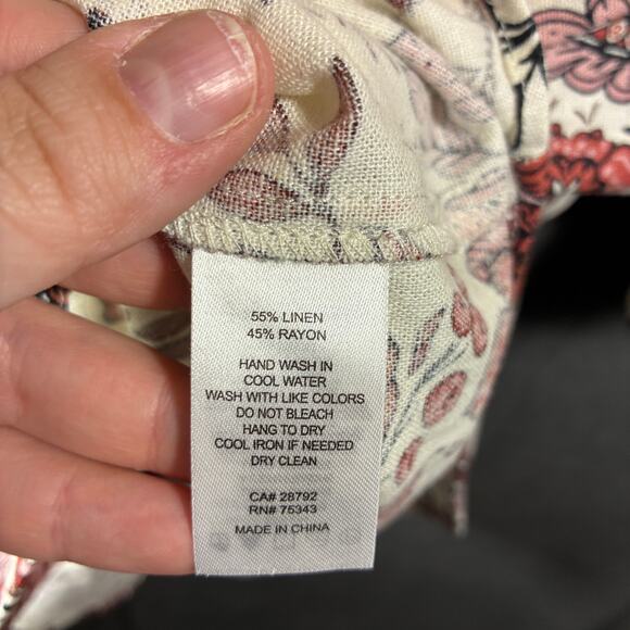 joie women linen top small floral coastal beachy vacation tropical button - Picture 3 of 6